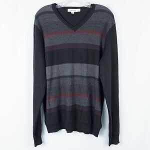 Calvin Klein Merino Wool Acrylic Striped V Neck Sweater Mens Medium Black Multi